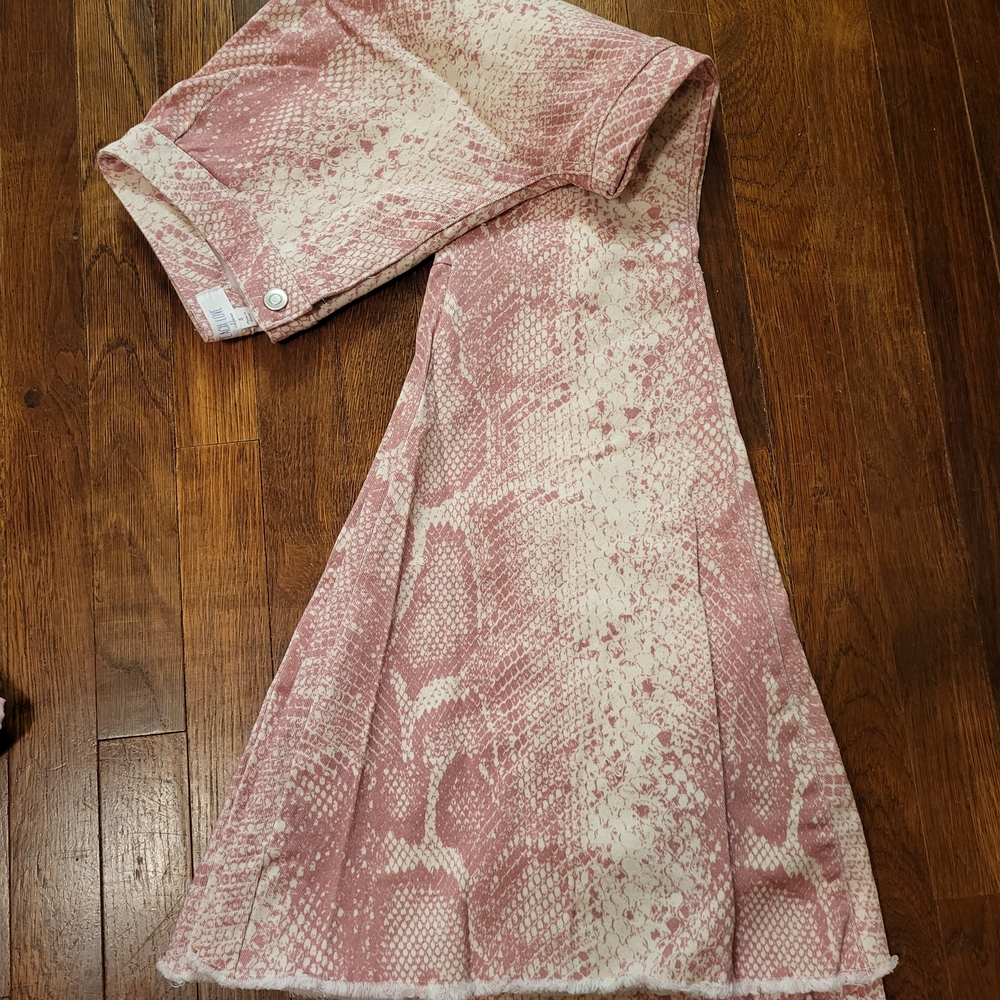 Pink Snake Print Flare Jeans